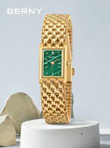 BERNY 1 Stück Damen Edelstahl-Armband, luxuriöse elegante Mode quadratisches Zifferblatt Analog Quarz Armbanduhr, 30m wasserdicht, geeignet für den täglichen Gebrauch