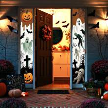 1pc Halloween Horror Ghost & Pumpkin Pattern Couplet, Suitable For Halloween Party, Holiday Party, Home Decor, Perfect For Halloween Decoration Couplet Fall Decor Room Decor Autumn Decor