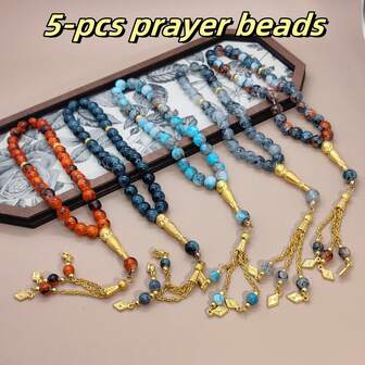 5pcs/Set 33 Beads Men's Arabic Style Glass Tasbih/Prayer Beads, 10mm, Multi-Color Combination, Suitable For Daily Prayer And Meditation, Perfect Ramadan Gift