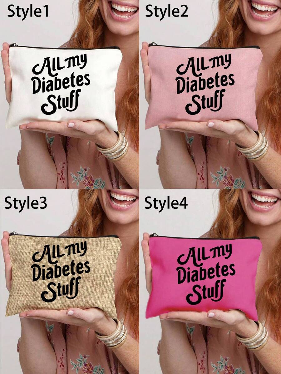 1 Pc Fashionable Travel Cosmetic Bag ,All My Diabetes Stuff Bag: Diabetic Travel Kit Supply Zipper Pouch Organizer,Perfect Gift For Diabetic Grandma, Grandpa, Mom, Dad, Sister, Brother For Birthday - Fun And Quirky Medicion Supplies Bagtravel Essentials Bag For School Vacation Holiday Back To School Makeup Bag Travel Bag For Women Make Up Bag - Multicolor - View 1
