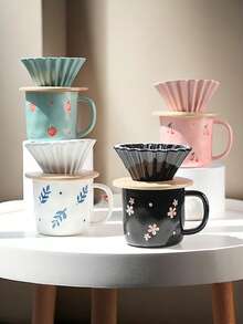 1 套时尚日式草莓折纸滤杯，手绘咖啡杯，手动咖啡壶套装，适合家庭和办公室，是送给朋友、节日的绝佳礼物