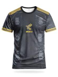 Customizable Mexican Style Men's Soccer Jersey, Comfortable Round Neck Sports Top, Suitable For Soccer Training, Casual Wear, Gift,Stylish,Fashion,Hipster,Casual,Minimal Chic,Personalized,Customized,Custom,Unique,Guy Costumes,Capsule Wardrobe,Men Basic/Street Style,Ideal Gifts For Him,Boyfriend,Family,Friends,For Birthdays,For Vacation/Holiday,For School/Competition,For Sports/Climbing - Black - View 3