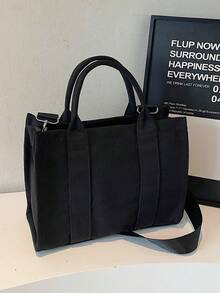 时尚托特单肩包，轻便帆布手提包，可调节肩带，学生适用简约挎包