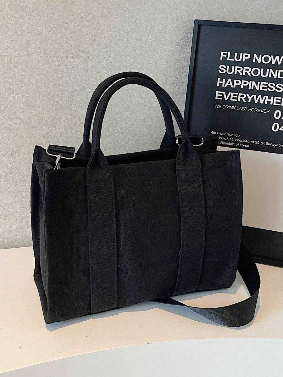 时尚托特单肩包，轻便帆布手提包，可调节肩带，学生适用简约挎包