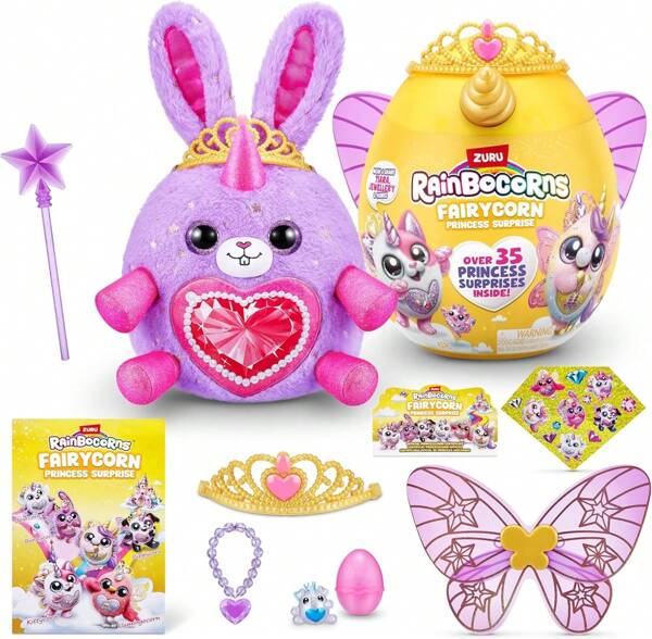 ZURU ZURU RainBocorns FairyCorn Prinzessin Blindbox Ei | über 35 tragbare Überraschungen, Plüschtier + Krone & Zauberstab (6 verschiedene Sammlerstücke als Geschenk für Mädchen)