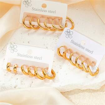 Set van 6 kleine oorbellen van roestvrij staal met een high-end temperament voor vrouwen.