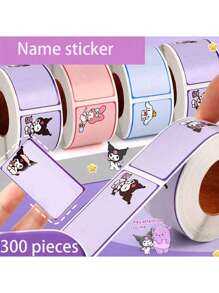 Sanrio 300Pcs/Set Kuromi Roll Stickers Name Stickers Stationery Stickers Cute My Melody Cinnamoroll Handwritten Name Stickers Cartoon Handbook Stickers Back To School School Supplies(Some Parts May Be Random)