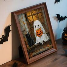 1 pieza, Foto personalizada, Marco de madera y plexiglás pulido, es muy adecuado para la decoración del hogar de Halloween, póster artístico de lienzo con impresión personalizada, perfecto para familias, parejas, recuerdos de mascotas, el regalo perfecto para conmemorar Halloween