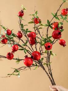 1朵/3朵/5朵逼真的人造石榴花，带叶子，长30英寸，每束4个果实；是客厅的理想家居装饰品；适合万圣节和新年装饰。