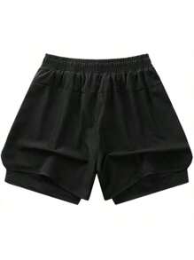 1pc (2-In-1) Women's Athletic Shorts | Quick-Dry Polyester & Elastane Blend | Breathable, Lightweight | Adjustable Drawstring Waistband | Geometric Pattern | Ideal For Fitness & Casual Wear | Machine Washable | Multi-Season Comfort, Active Lifestyle Apparel | Functional Design Shorts | Adjustable Comfort Shorts