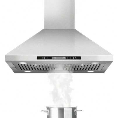 30" Island Range Hood 700 CFM Ceiling Mount Kitchen Vent Hood With Gesture/Touch Control, 3-Speed Fan & 4 LED Lights, Convertible Ductless/Duct, Stainless Steel Baffle Filters,Time Setting