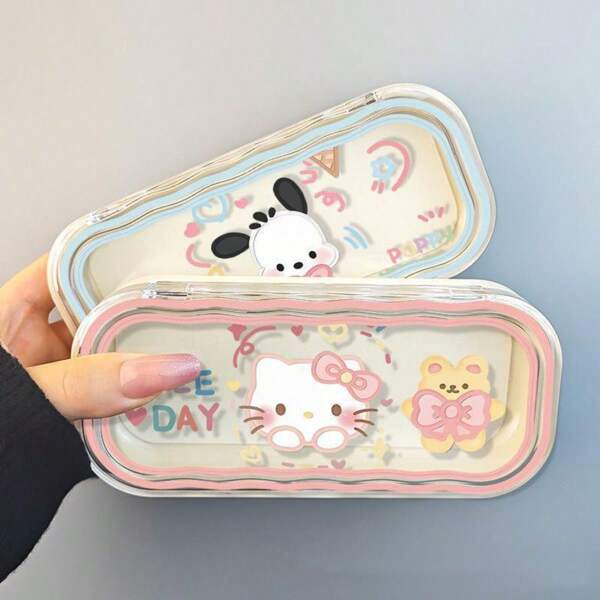 Sanrio 1 pieza. Estuche de gafas transparente con olas de estilo Ins de Sanrio, caja de almacenamiento portátil y muy atractiva