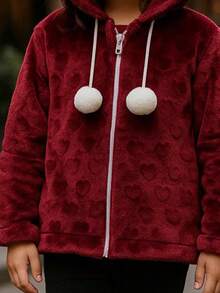 Very Warm Children's And Youth Teddy Coat With Hood - Burgundy - View 1