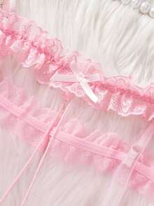 Đồ ngủ màu hồng cho nữ, váy búp bê dễ thương, trang trí nơ, ren và voan cô dâu, xẻ tà, viền bèo nhún, đồ cưới, nội y cô dâu, bộ nội y gợi cảm, bộ váy voan gợi cảm - Màu Hồng baby - Xem 8