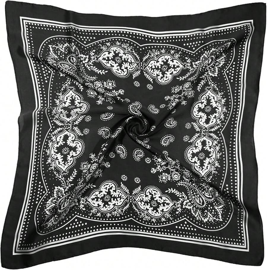 Satin Head Scarf - 27.5 Inch Silk Hair Wrap For Women - 黑色 - 查看 1