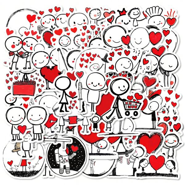 50 Pcs Simple Figure Love Stickers, Cute Line And Heart Gift DIY For Laptops, Water Bottles, Phones, And Valentine's Day Decorations, For Romantics And Love Event Planners. Back To School