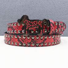 Cute DOG Y2K Rhinestone Belt Western Denim Effect Men Belt Punk Rivet Jeans Belts NEW Metal Rivet Cowboy Belt Snake Pattern Fall, Autumn, Halloween Autumn-Winter Accessories,Suitable For Teens, Youth,Men,Casual, Outdoor, Athletic, Vacation, Graduation Gifts, Birthday, Daily Wear