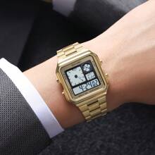 Skmei SKMEI 2451 Ceas digital clasic pentru bărbați, 34 mm, cu brățară din oțel inoxidabil, cronometru multifuncțional, ceas sport impermeabil