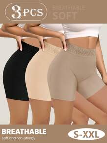 MIOTAN 3pcs Women's Mid Waist Boxer Briefs, Elastic & Soft, Breathable, Seamless & Elegant Full Coverage, Anti-Lighting, Anti-Roll Edge