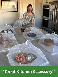 Set de 3 tapas plegables de malla blanca, cubiertas de alimentos multifuncionales de cocina y comedor anti-mosquitos, protector de alimentos emergente para fiestas al aire libre, picnics y BBQ, protege los alimentos de insectos y residuos, evita que las moscas y mosquitos se acerquen a los alimentos, aplicable en la cocina, comedor y fiesta/picnic