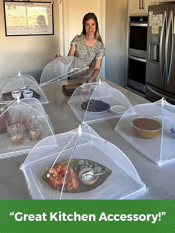 Set de 3 tapas plegables de malla blanca, cubiertas de alimentos multifuncionales de cocina y comedor anti-mosquitos, protector de alimentos emergente para fiestas al aire libre, picnics y BBQ, protege los alimentos de insectos y residuos, evita que las moscas y mosquitos se acerquen a los alimentos, aplicable en la cocina, comedor y fiesta/picnic