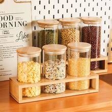 双层木制调味架套装，含 65 毫米 x 100 毫米玻璃调味罐、木制调味品架、双层旋转厨房搁架、橱柜调味品收纳盒、密封食品容器、玻璃密封罐