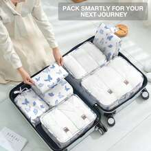 8 Set Travel Storage Bag Packing Cubes Portable Clothes Packing Cubes,Lightweight Waterproof Luggage Organizer For Clothes, Shoes, Makeup, Accessories - Blue Butterfly - View 7
