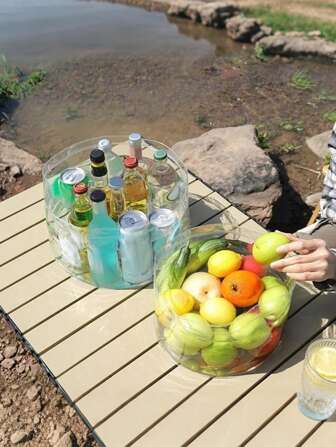 1个可折叠透明桶野餐水果篮便携式清水盆食物储存容器适用于露营徒步钓鱼