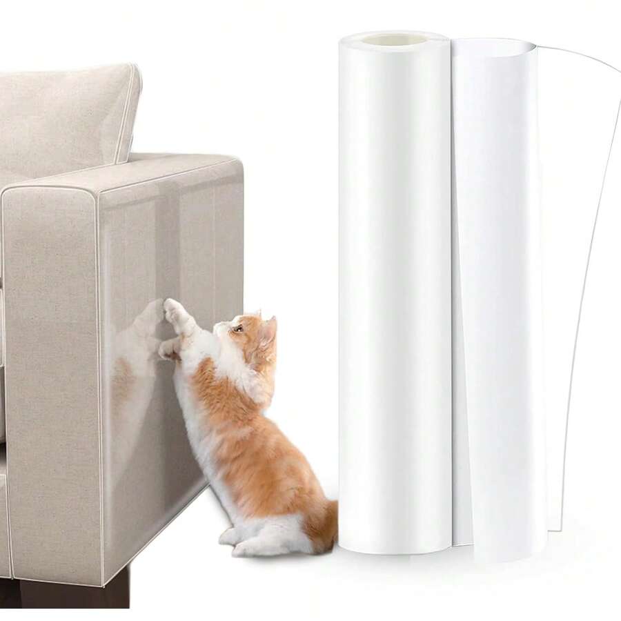 1 Roll Thick Transparent Sofa Protector - Cat Scratch & Waterproof, Easy Peel & Cut, No Residue Self-Adhesive Film For Furniture, Walls, Marble Tables & Kitchen Countertops - Clear - View 1