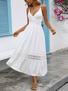 Vestido largo de verano para mujer con borde de encaje, vestido casual versátil y de moda