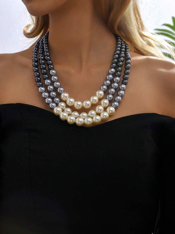 1pc Elegant 3-Layered Ombre Pearl Necklace
