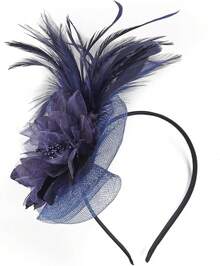 Fascinators Hats Women,Tea Party Fascinator Hair Clip With Feathers Wedding,Derby Hats Headbands - 款式1-深藍色 - 查看 1