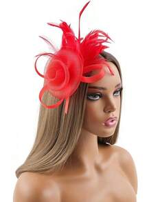 Fascinators Hats Women,Tea Party Fascinator Hair Clip With Feathers Wedding,Derby Hats Headbands - 紅色 - 查看 3