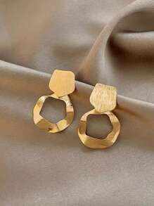 1 Pair Fashionable Women's Asymmetrical Metal Circle Earrings, New Versatile Elegant Accessory, Luxury Style