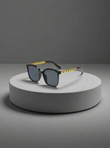 1 Pair Unisex Square Frame Chain Decoration Fashion Glasses, Fashionable Black Luxury Style Glasses Suitable For Beach, Daily Life, Vacation And Outdoor Travel Square Shape Shades