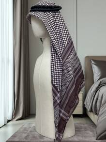 Chal para hombre de poliéster en marrón café y blanco con tejido jacquard, atuendo casual para Oriente Medio y la región árabe, para primavera/verano/otoño