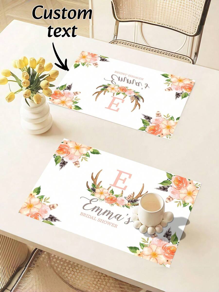 2/4/8 Stück personalisierte, individuell angefertigte Namens-Tischsets für Esszimmertische, hochwertige luxuriöse Gemälde im Restaurantstil mit Blumendesigns, strapazierfähige hochwertige Tischdecke im Restaurantstil, eines der unverzichtbaren Geschenke für Familienmitglieder.