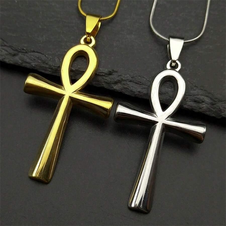 Egyptian Cross Ankh Key Of Life Pendant Necklace Stainless Steel Gold Color Amulet Religious Chain Necklaces Jewelry Gift - Necklace - View 1