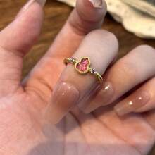 1 pieza Anillo abierto de acero inoxidable con trébol de cuatro hojas violeta y circonita, anillo de alta gama de nicho delicado