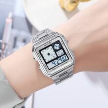 Skmei SKMEI 2451 Ceas digital clasic pentru bărbați, 34 mm, cu brățară din oțel inoxidabil, cronometru multifuncțional, ceas sport impermeabil