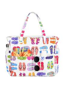 1 件时尚图案女士沙滩包 - 多口袋大沙滩包多功能大容量手提包带湿袋，防水防沙带拉链海滩度假包、泳池包、护理包、周末包、健身包、杂货包、日常包女士理想礼物