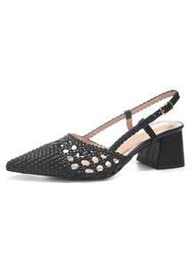 RevReaL Woven Slingback Block Heel Pumps, Elegant, Sexy, Fashionable, Casual, Cute, Suitable For Nightclub, Fairy, Wedding - Black - View 2