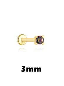 1Pc Dainty Rainbow Stone 925 Sterling Silver Earring For Women Flat Back Earring Minimalist Jewelry Helix Cartilage Gift For Her Wedding Party Fine Jewelry