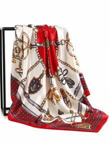1pc 35.4 Inch Square Scarf, Fashion Printed 90cm Scarf Shawl Neckerchief Luxury Silk Feeling For Women, All Season