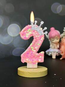 1pc Pink Crown C Hildren's Birthday Candles, 0-9 Number Candle For Cake Topper, Handcraft Glitter Candle For Party Supplies, Crown Theme Pink Glitter Creative Number 0-9 Candles For Princess Female Party Birthday Wedding Anniversary Celebration Supplies Gifts Graduation