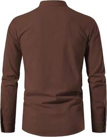 Men's Pure Cotton Retro Lace Up Shirts For Renaissance Pirate Viking Medieval - màu nâu - Xem 3