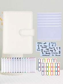 1 pièce Carnet de notes à feuillets mobiles avec bouton macaron, économies d'argent et comptabilité, 6 pochettes enveloppes, 12 fiches budgétaires, 2 étiquettes en anglais et 2 étiquettes colorées. Convient pour le défi de l'argent, la rentrée scolaire, fournitures scolaires
