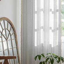 Boho Curtains 84 Inches Long Bedroom, Taupe Cotton Linen White Stripes Embroidery, Chic Hollow Geometric, Semi Blackout Window Vintage Drape With Tassels, 1 Panel W52 X L84, Fashionable Home Decor - 銀灰 - 查看 9