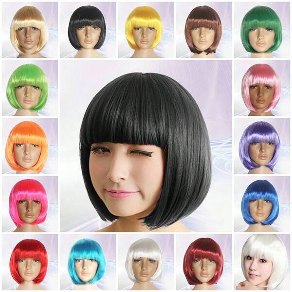 Short Bob Hair Wigs Synthetic Fiber For Party Costume Halloween Men/Women 14Colors Optional