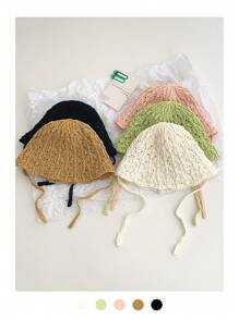 1pc Plain Simple Sweet Straw Bucket Hat, Ribbon Tie Design, Niche Fashion Versatile Breathable Hollow Foldable Beach Sun Hat For Resort